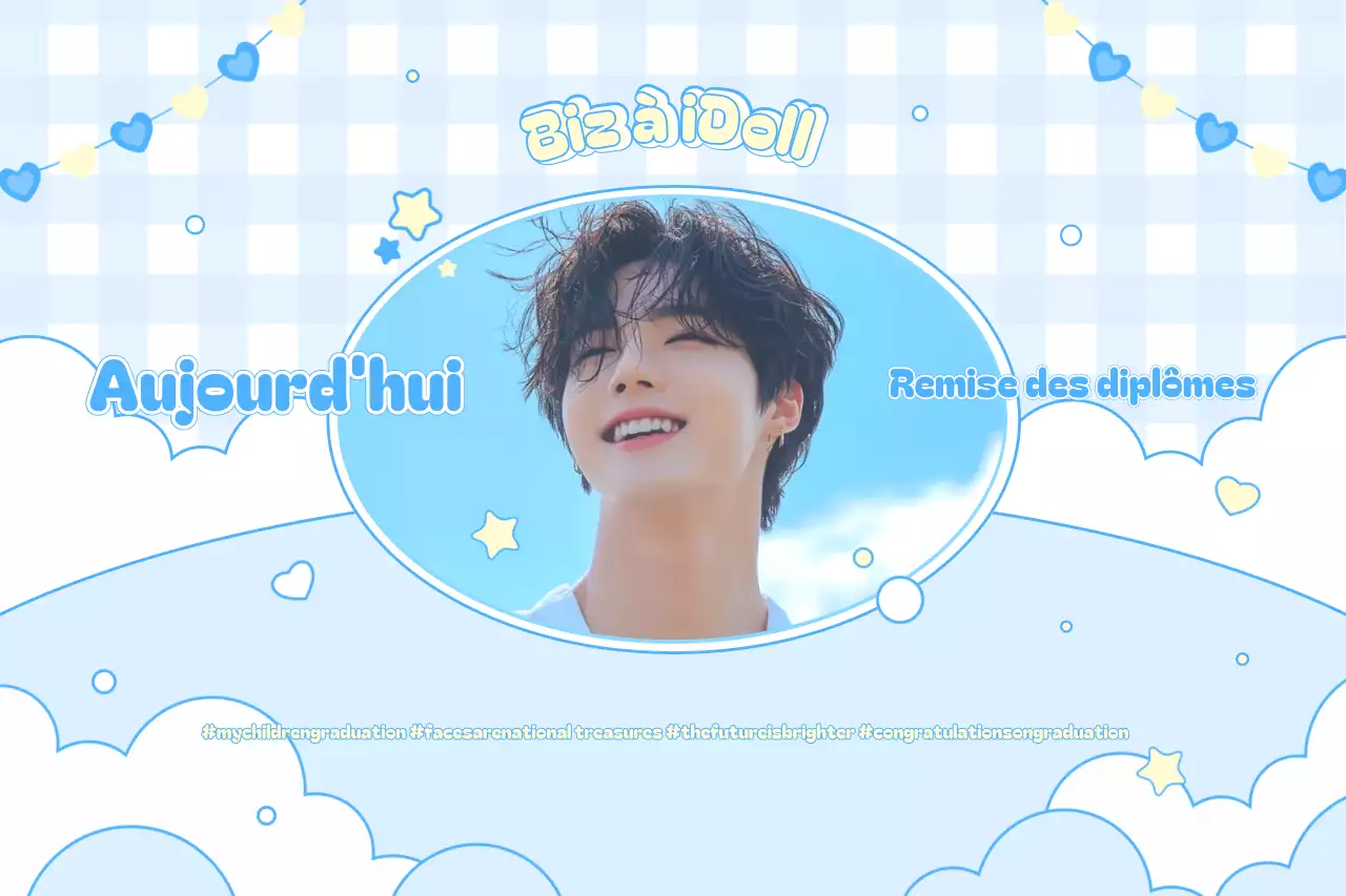 Carte commémorative de remise de diplôme bleu ciel mignon