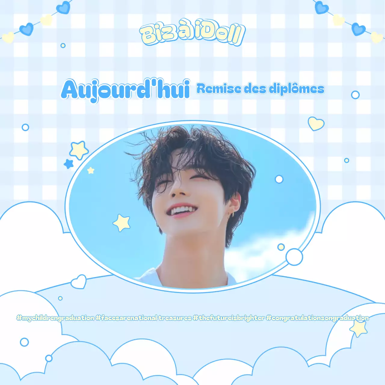 Carte commémorative de remise de diplôme bleu ciel mignon