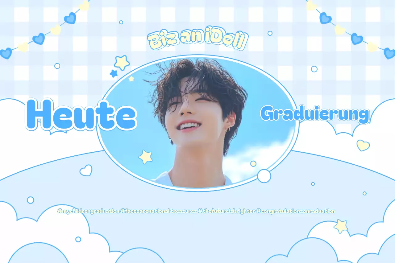 Himmelblaue, niedliche Erinnerung an den Schulabschluss