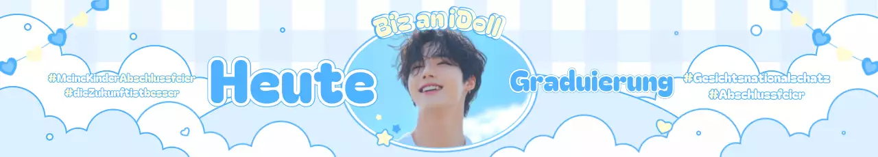 Himmelblaue, niedliche Erinnerung an den Schulabschluss