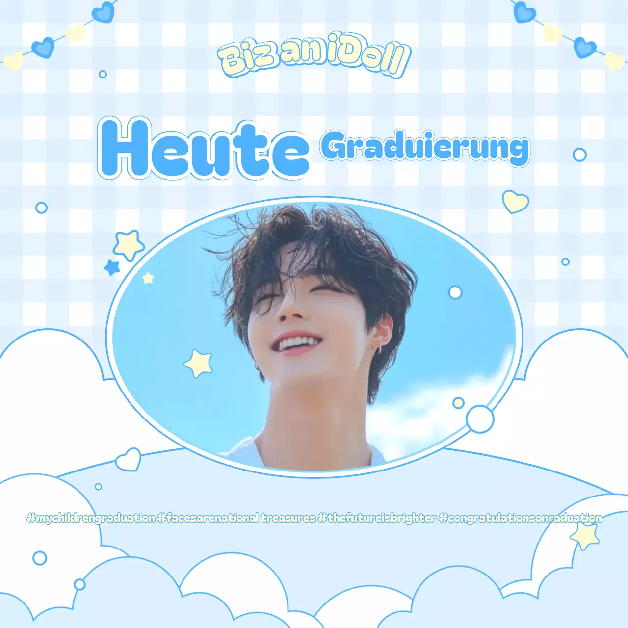 Himmelblaue, niedliche Erinnerung an den Schulabschluss