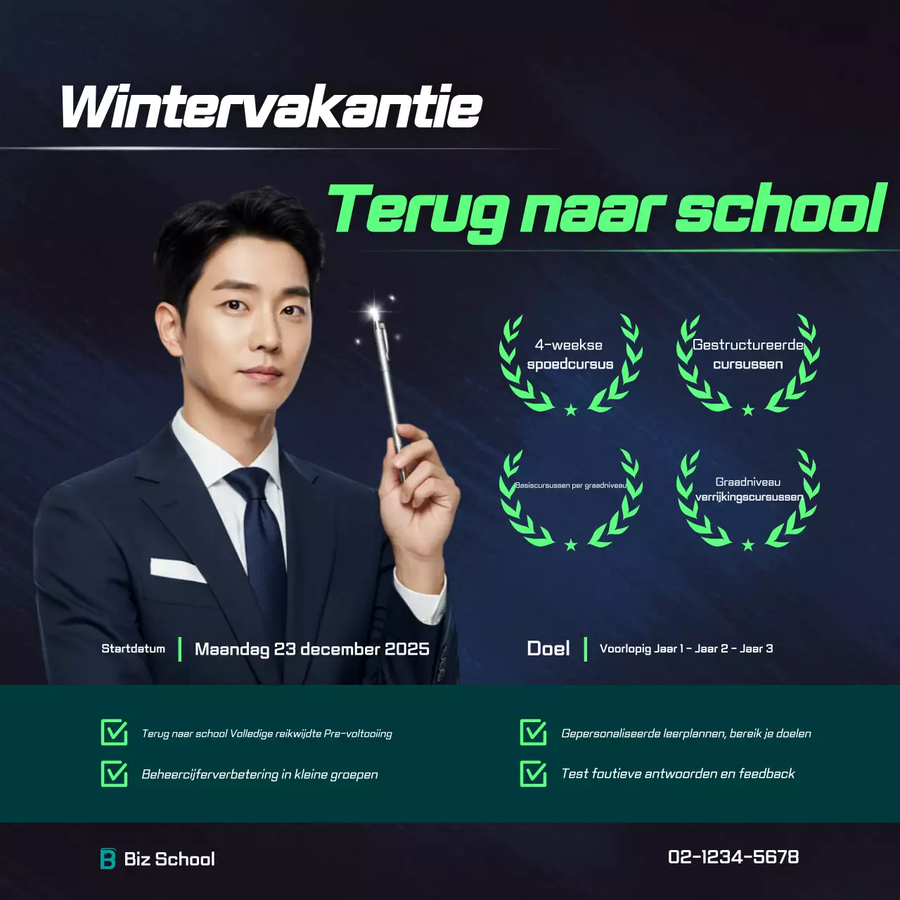 Marineblauwe advertentie van Modern Education