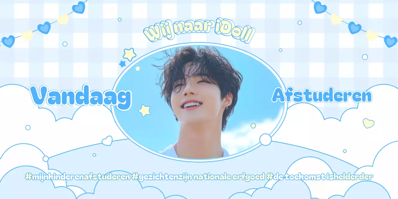 Hemelsblauwe schattige afstudeerherinnering