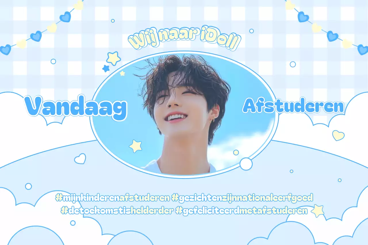 Hemelsblauwe schattige afstudeerherinnering