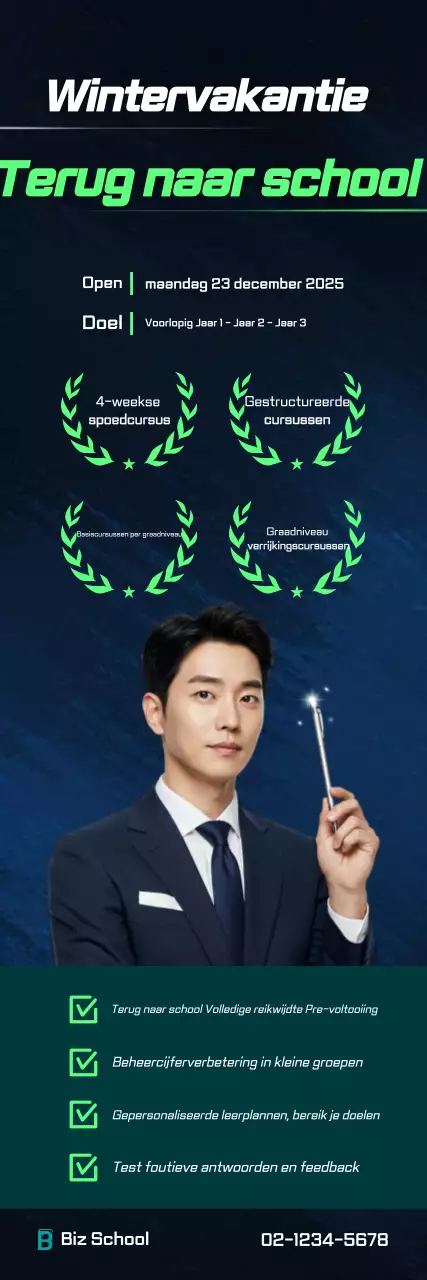 Marineblauwe advertentie van Modern Education