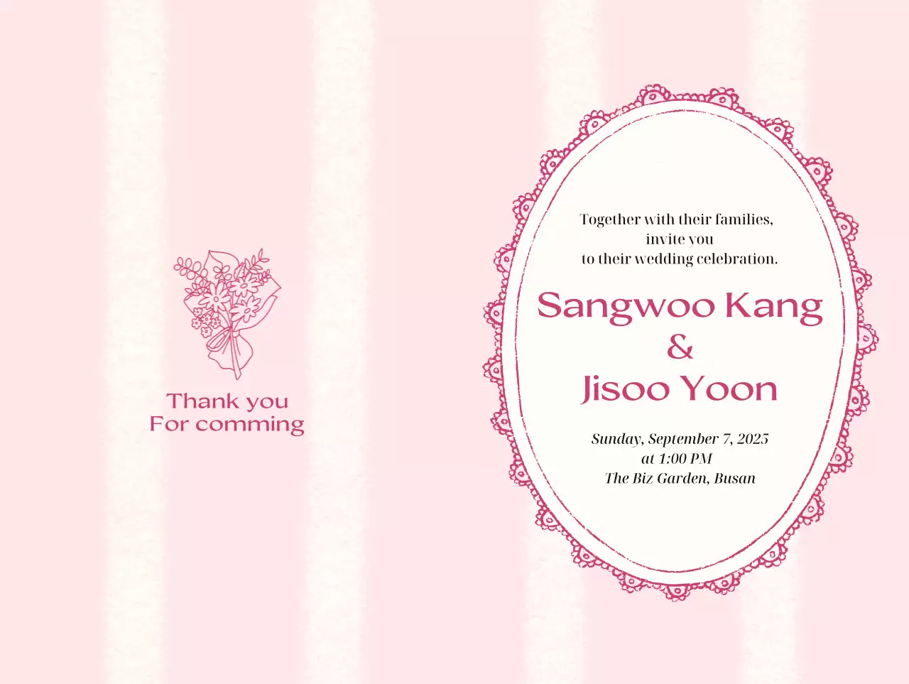 핑크 우아한 결혼 초대장
