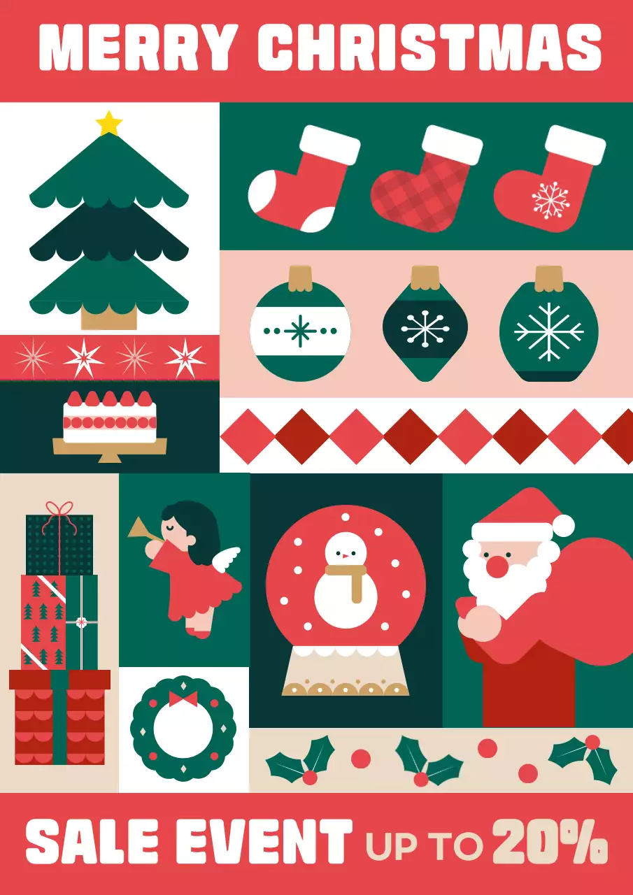 빨강 아기자기한 크리스마스 할인 행사