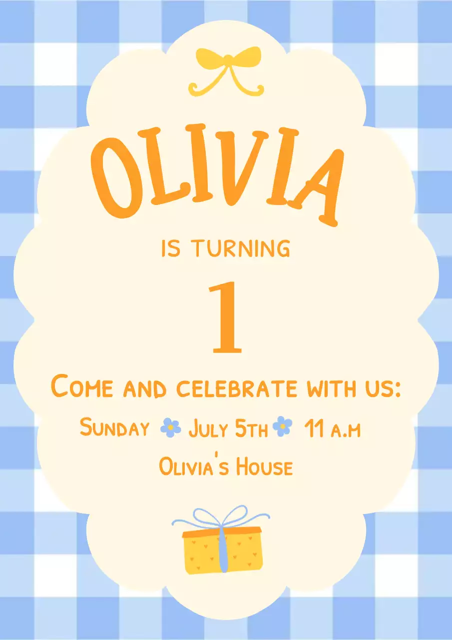 Blue Gingham Pattern Birthday Celebration