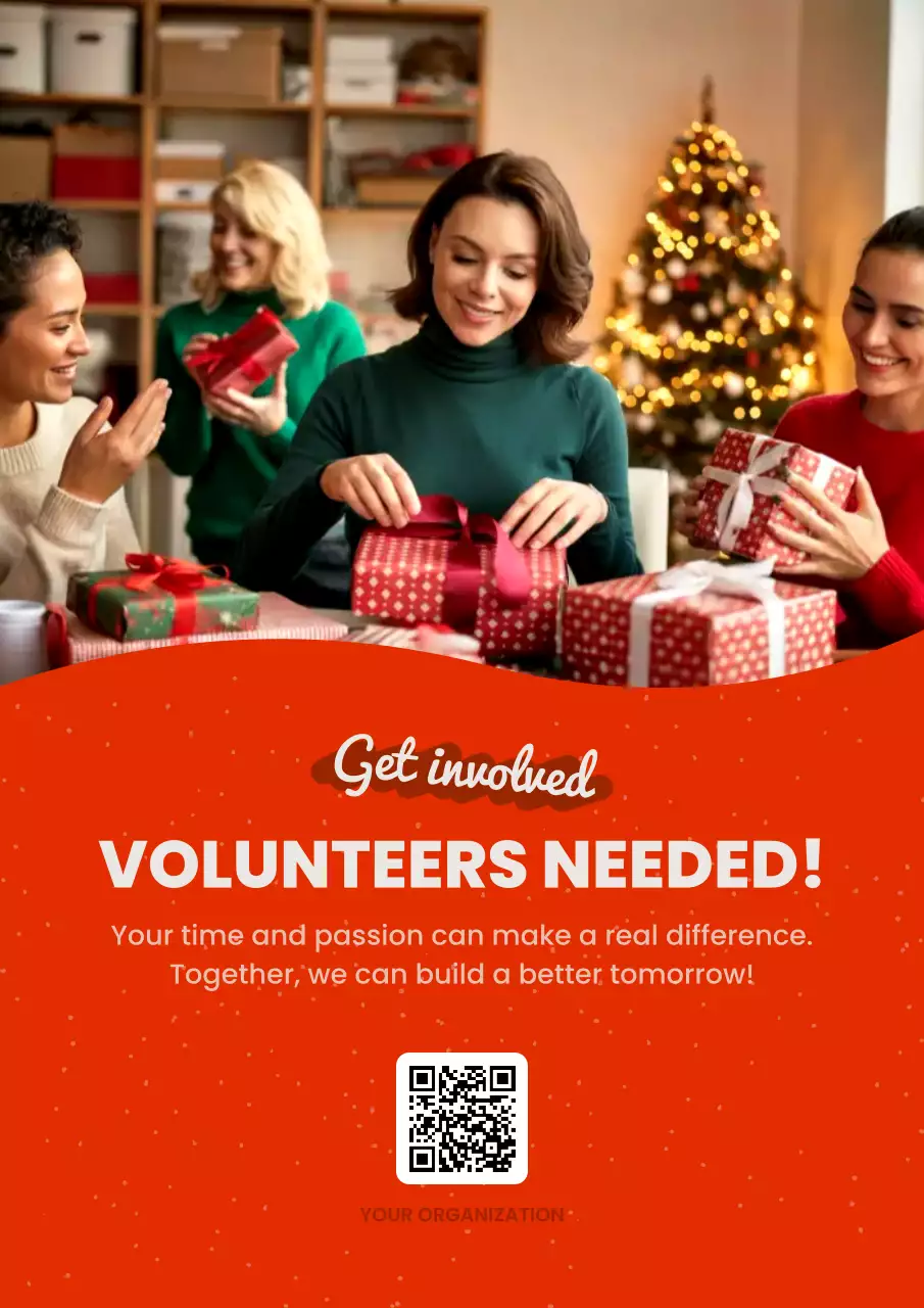 Red Festive Volunteer Announcement Poster