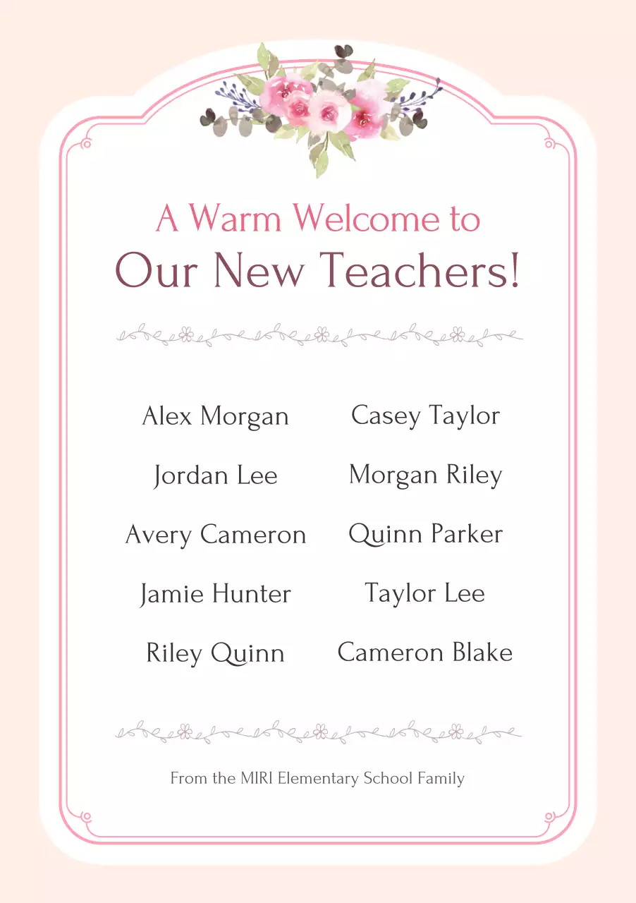 Pink elegant teacher announcement