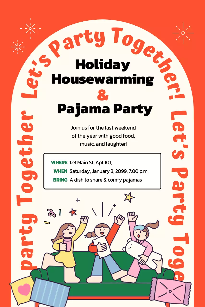 orange retro party invitation