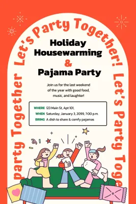 orange retro party invitation