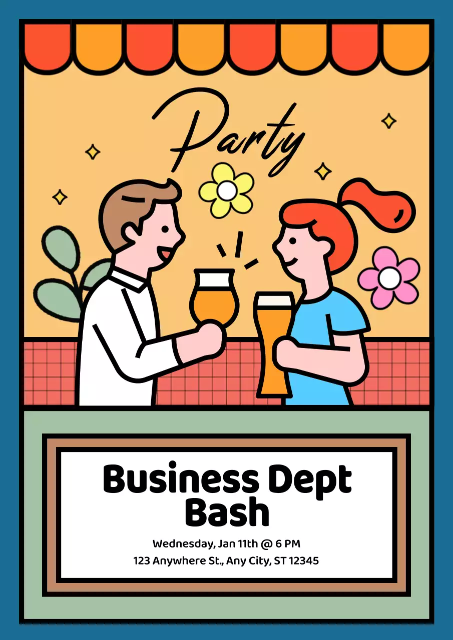 블루 레트로 파티 초대장 포스터