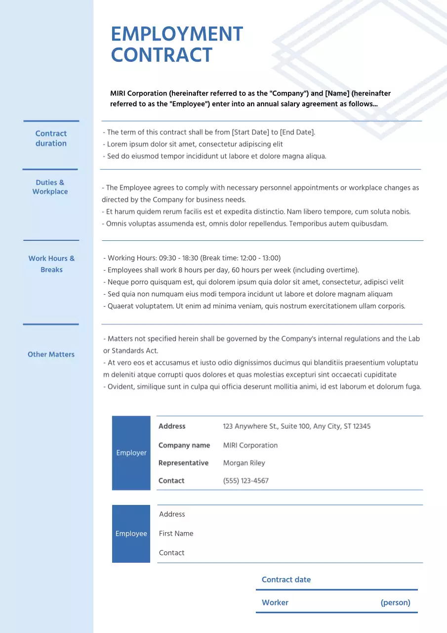 blue professional employment document