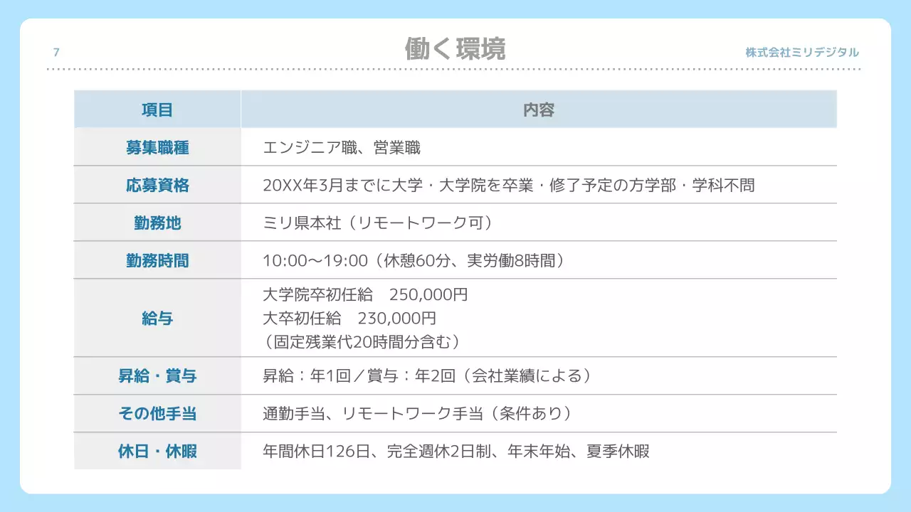 水色 シンプル 採用 資料
