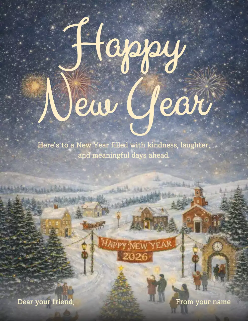 blue traditional new year greetings card