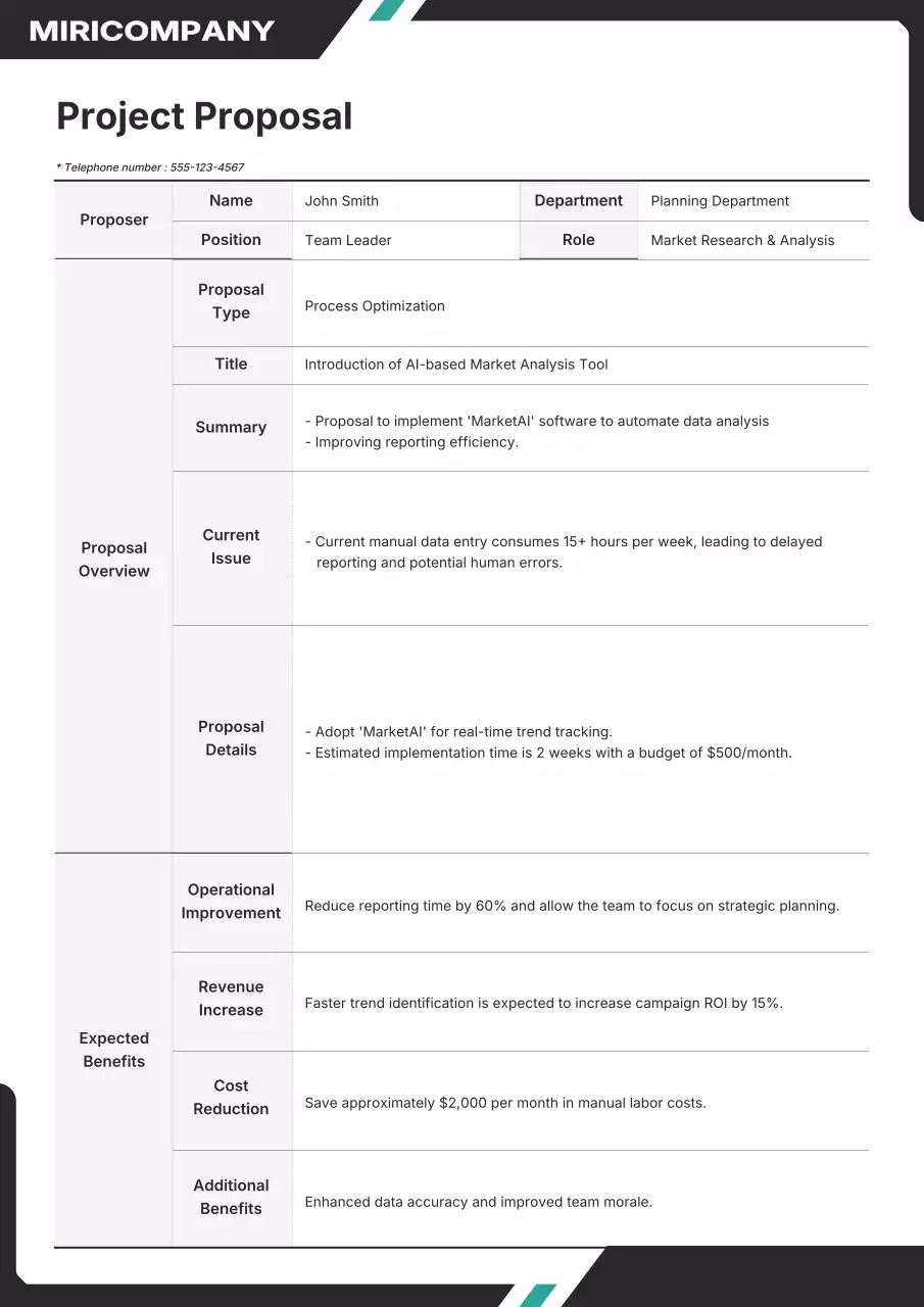 Grey professional project proposal document