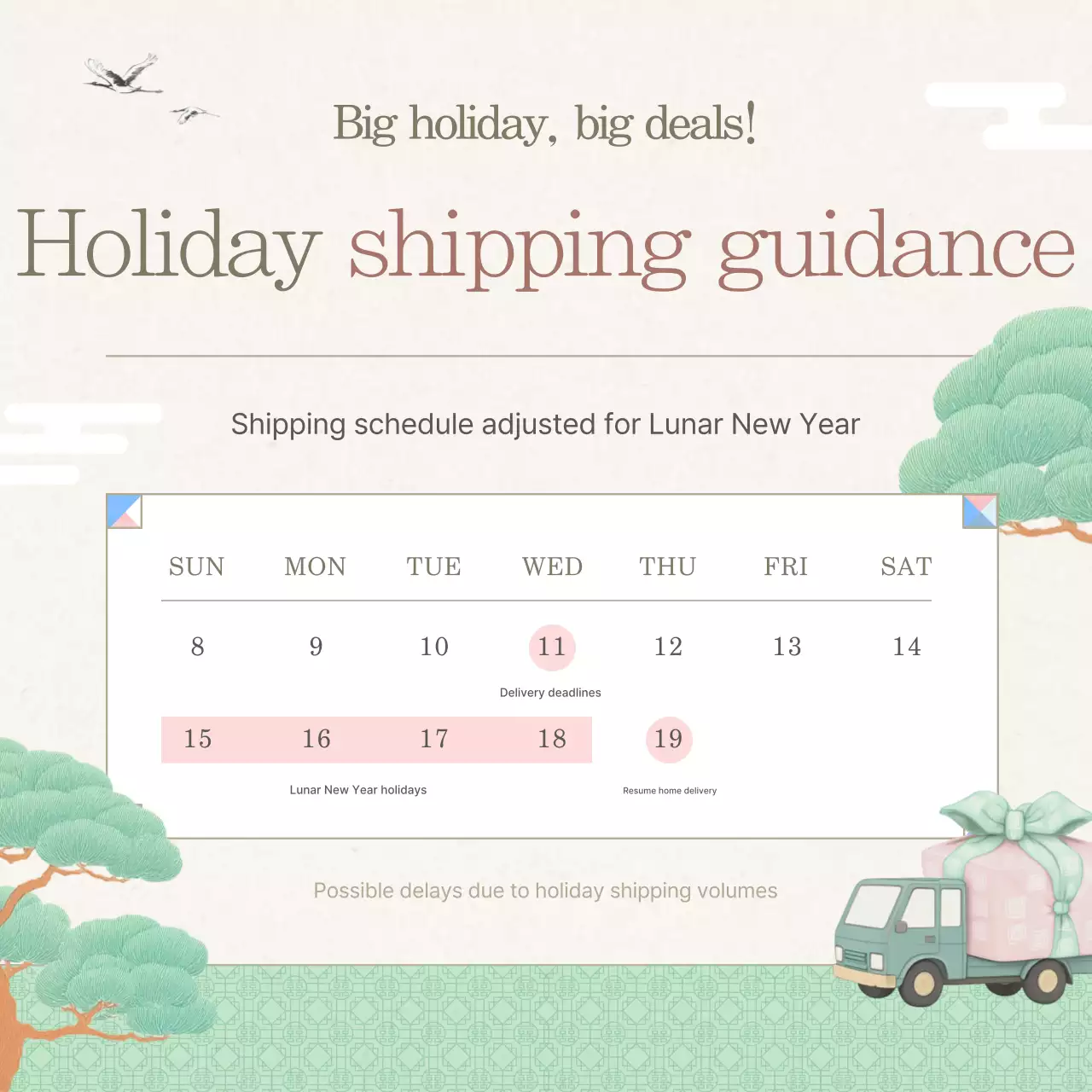 Uma coleção de promoções tradicionais de Ano Novo em tons de bege.