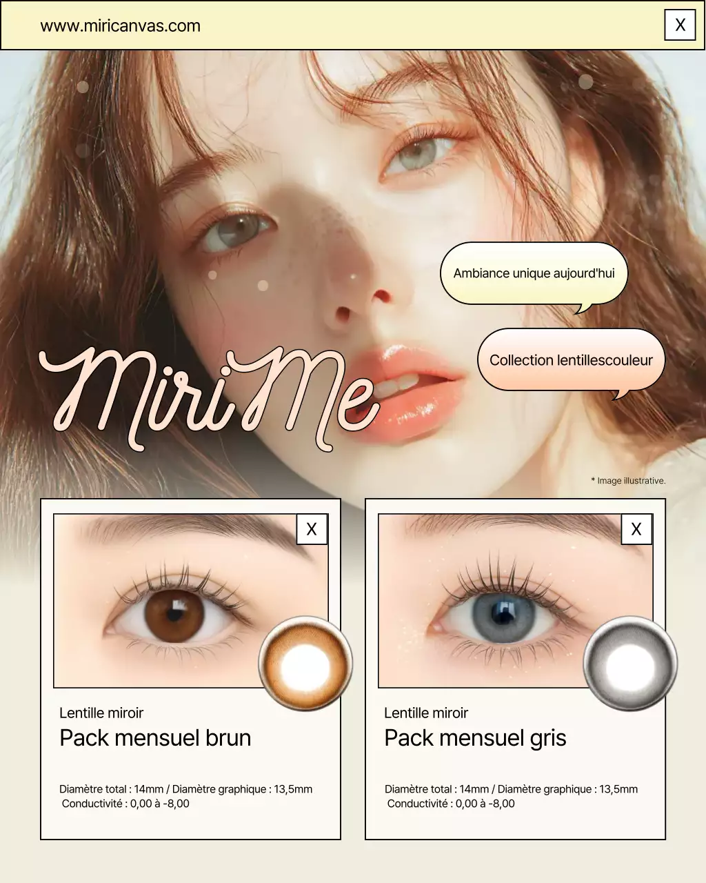 Publicité pour des lentilles de contact élégantes beiges