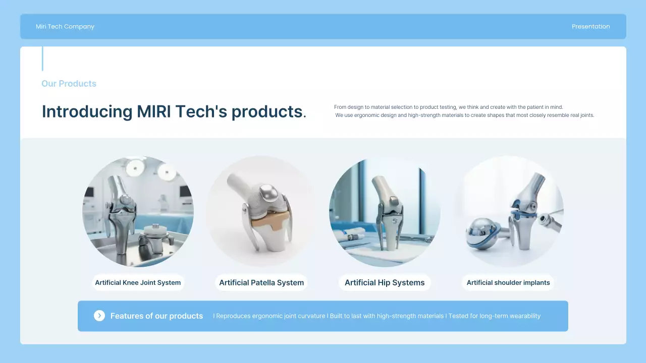 Apresentamos a Sky Blue, uma empresa moderna de fabricação de implantes articulares.