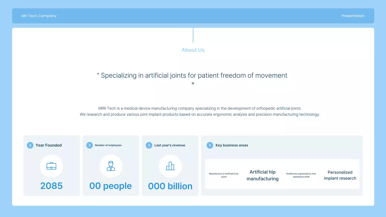 Apresentamos a Sky Blue, uma empresa moderna de fabricação de implantes articulares.