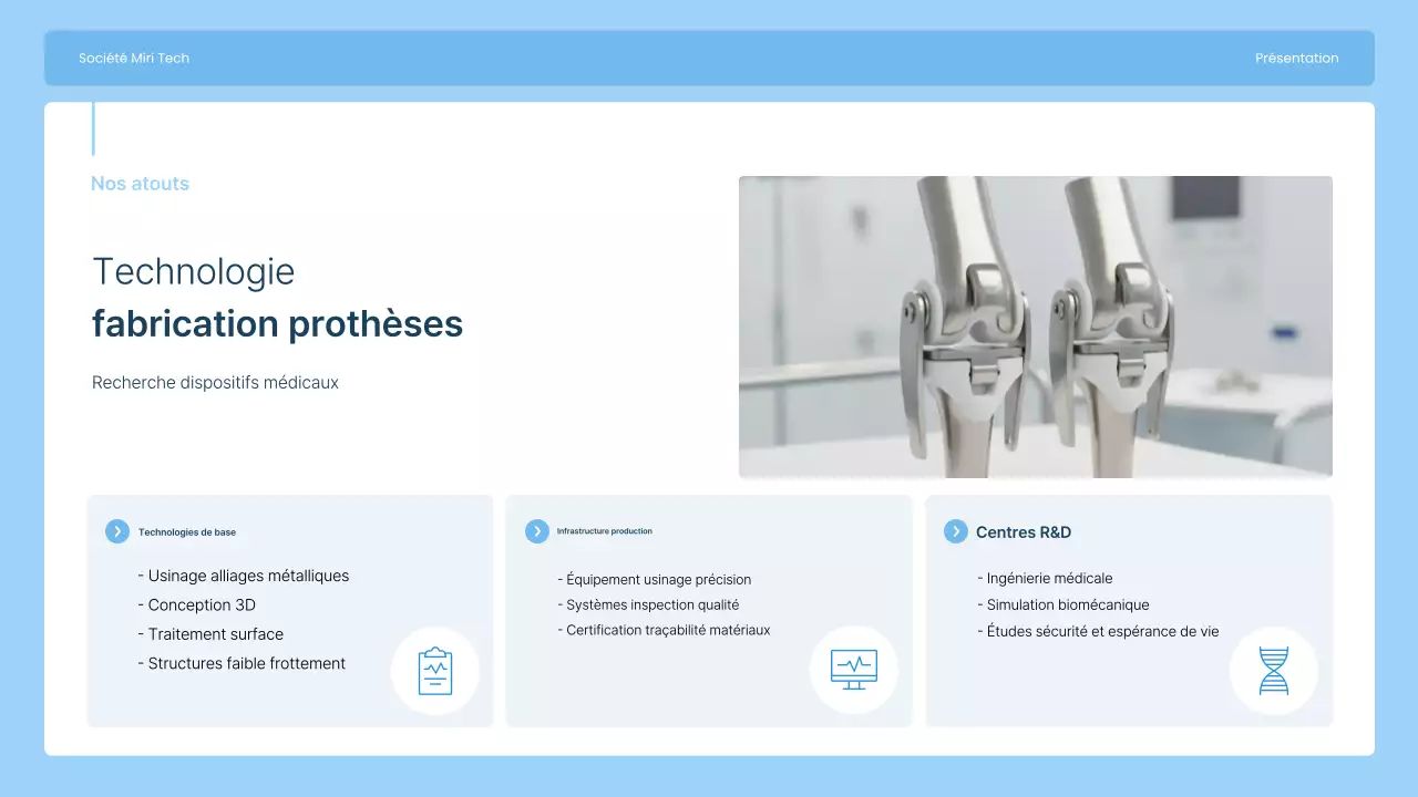 Présentation de Sky Blue Modern Joint Implant Manufacturing Company