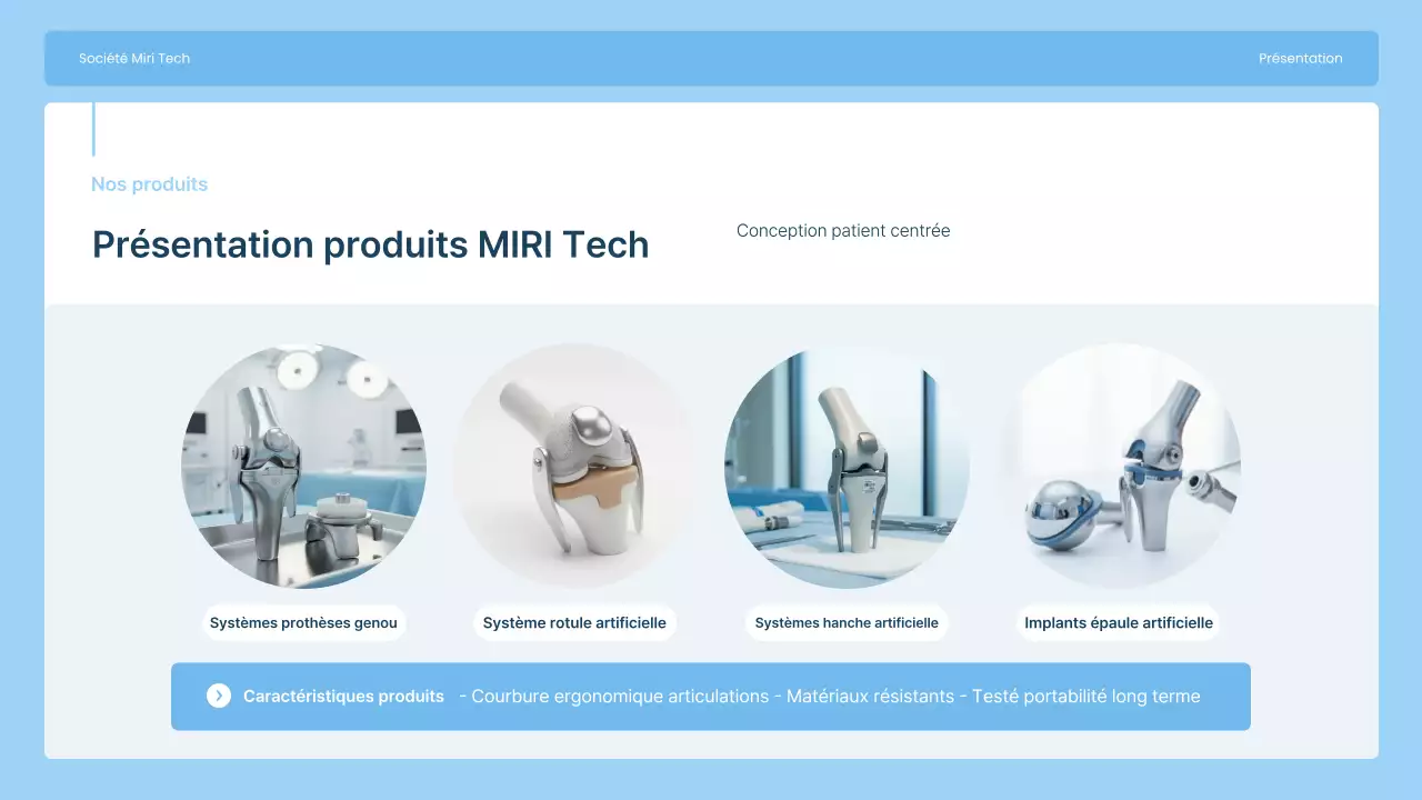 Présentation de Sky Blue Modern Joint Implant Manufacturing Company