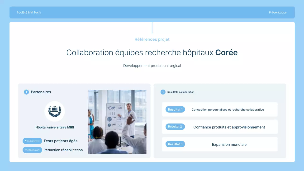 Présentation de Sky Blue Modern Joint Implant Manufacturing Company