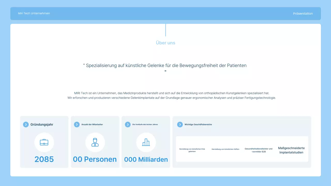 Wir stellen Ihnen Sky Blue, ein modernes Unternehmen für die Herstellung von Gelenkimplantaten, vor.