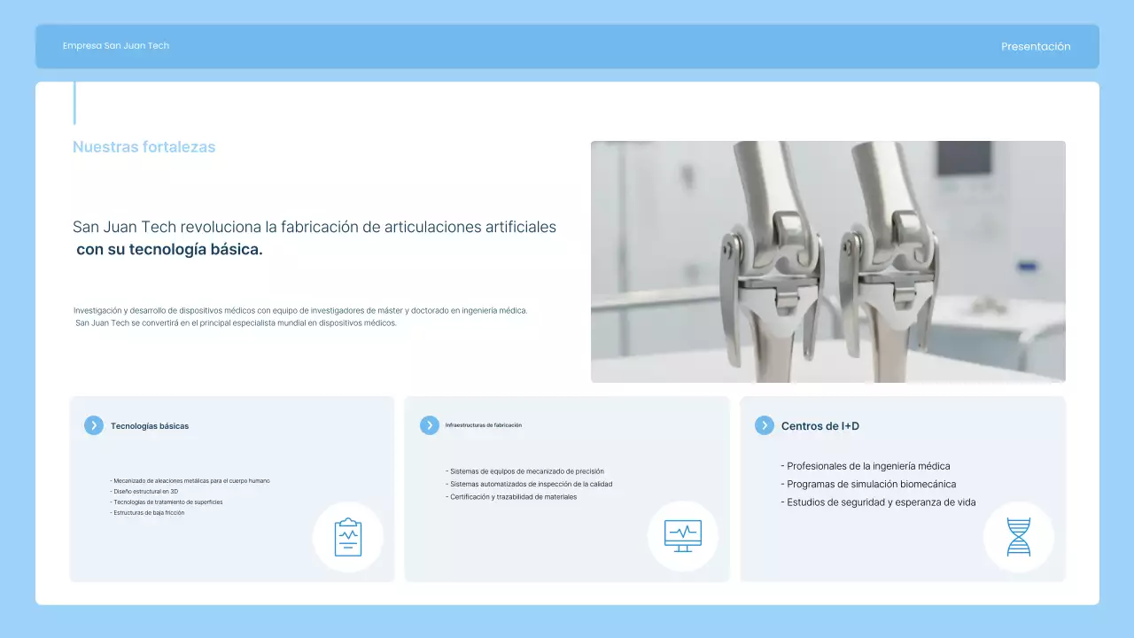 Presentamos Sky Blue Modern Joint Implant Manufacturing Company