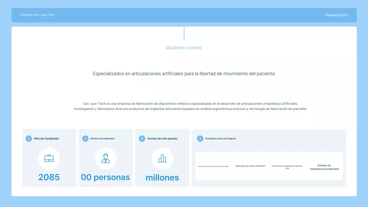 Presentamos Sky Blue Modern Joint Implant Manufacturing Company