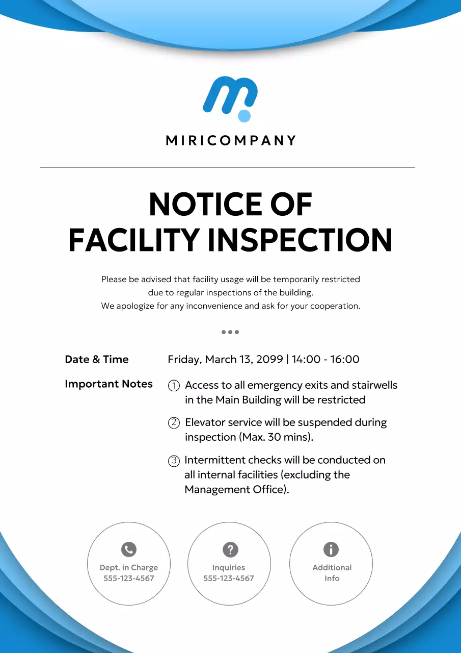 blue modern facility notice
