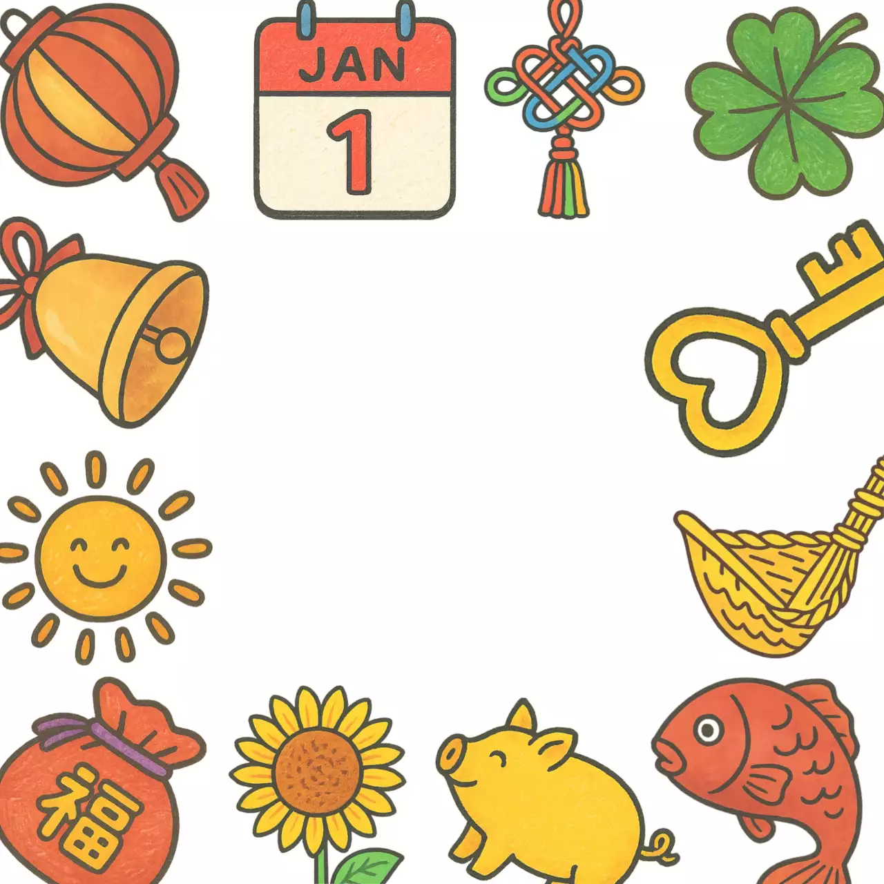 노랑 심플 행운의 새해 포토프레임