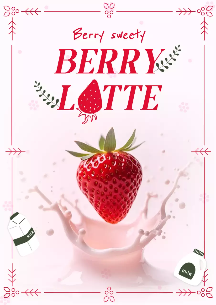 분홍 아기자기한 카페 딸기라떼 메뉴 홍보