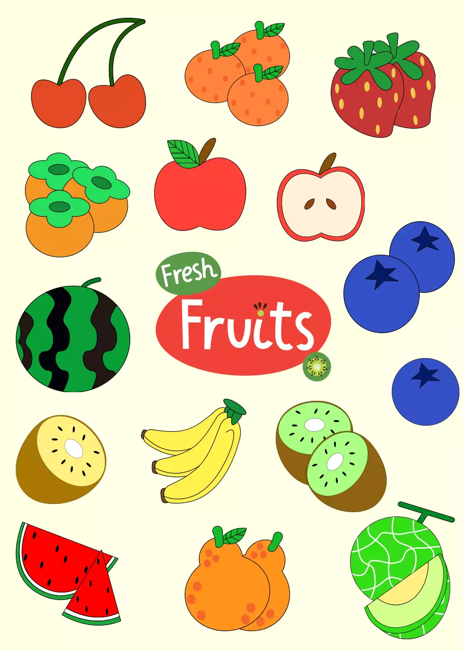 연노린색 아기자기한 과일 일러스트