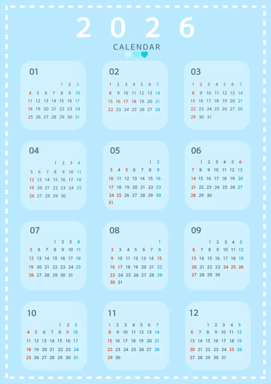하늘색 깔끔 달력 캘린더