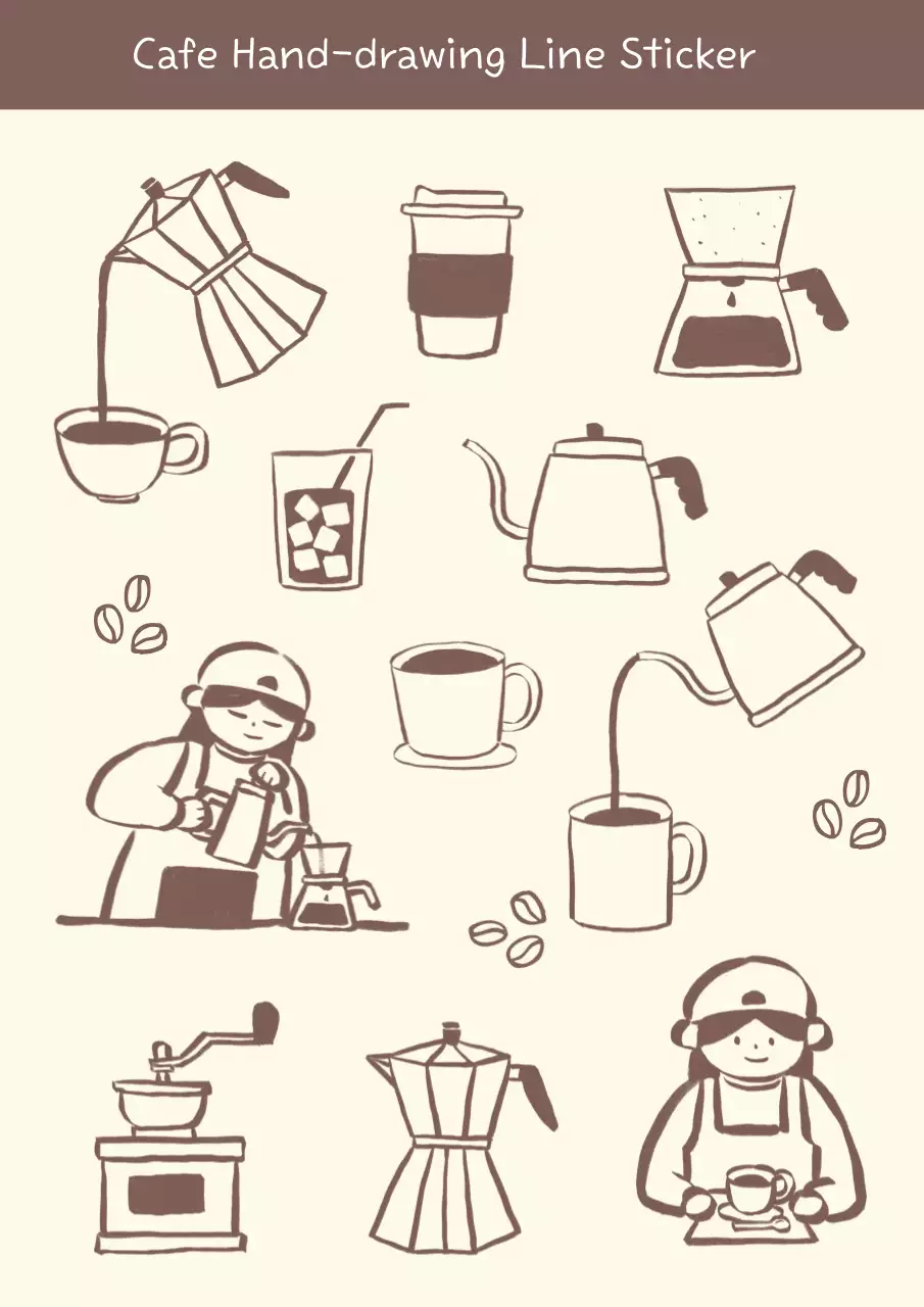 minh họa quán cà phê cổ điển màu nâu