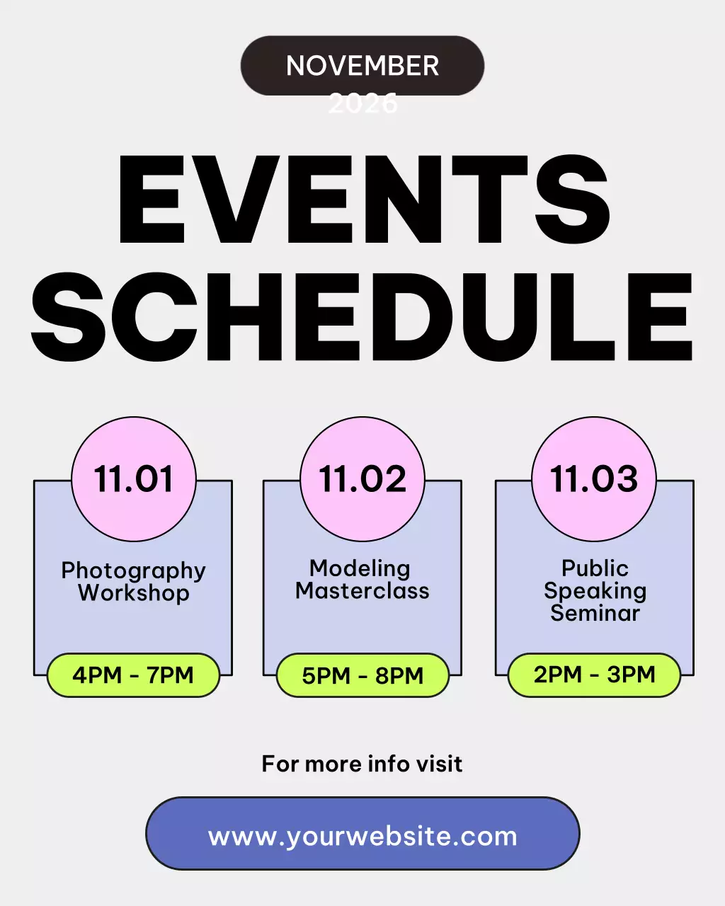 심플하고 깔끔한 이벤트 일정 안내 (파스텔 핑크, 퍼플 그린)