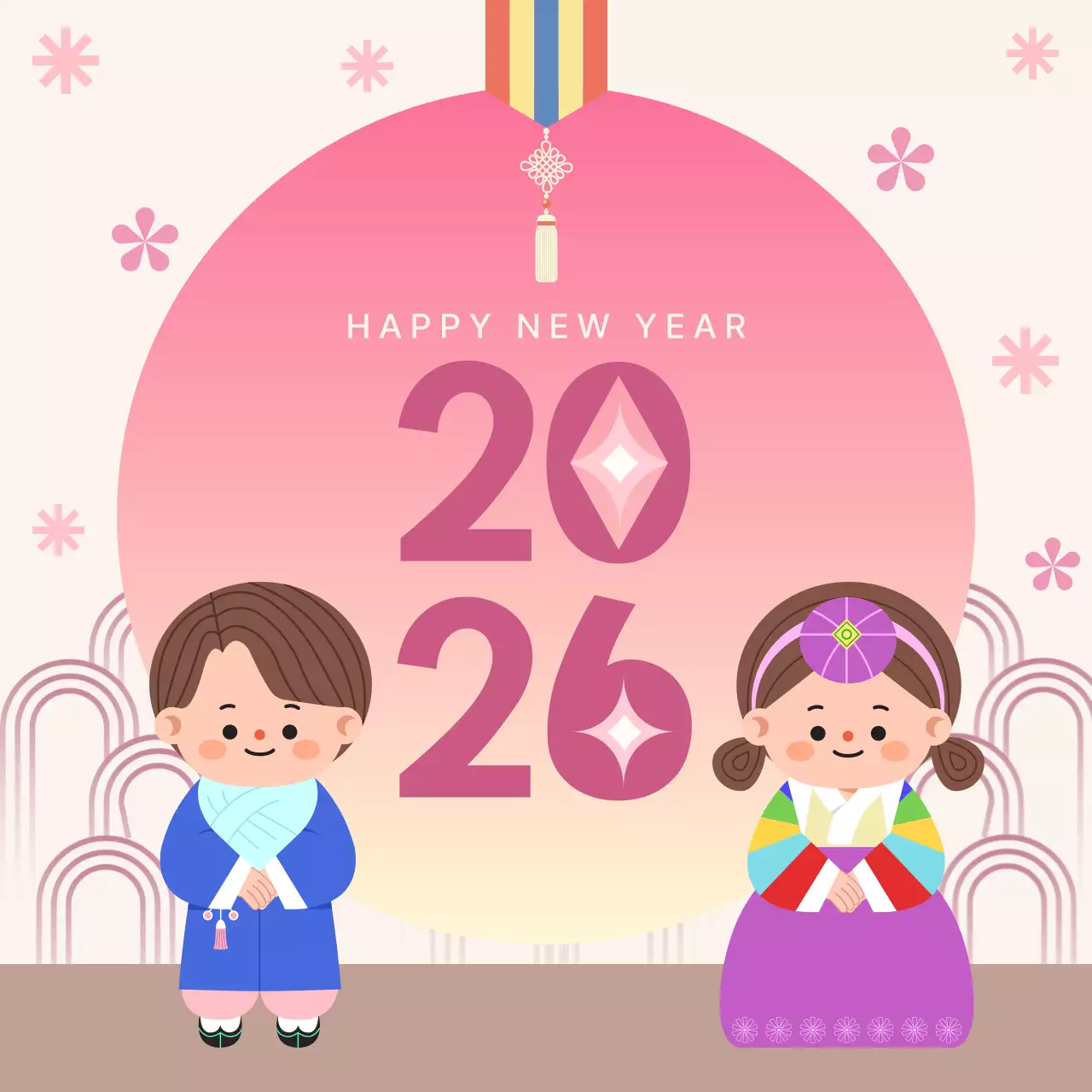핑크 아기자기한 새해 인사
