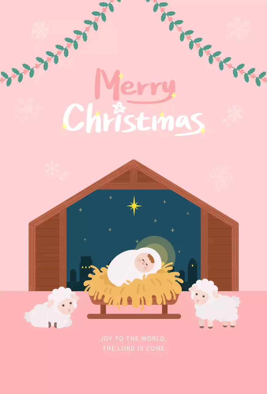 핑크색의 아기자기한 성탄절 인사