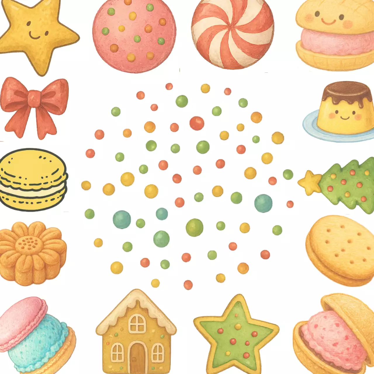 노랑 초록  아기자기한 디저트 쿠키 포토프레임