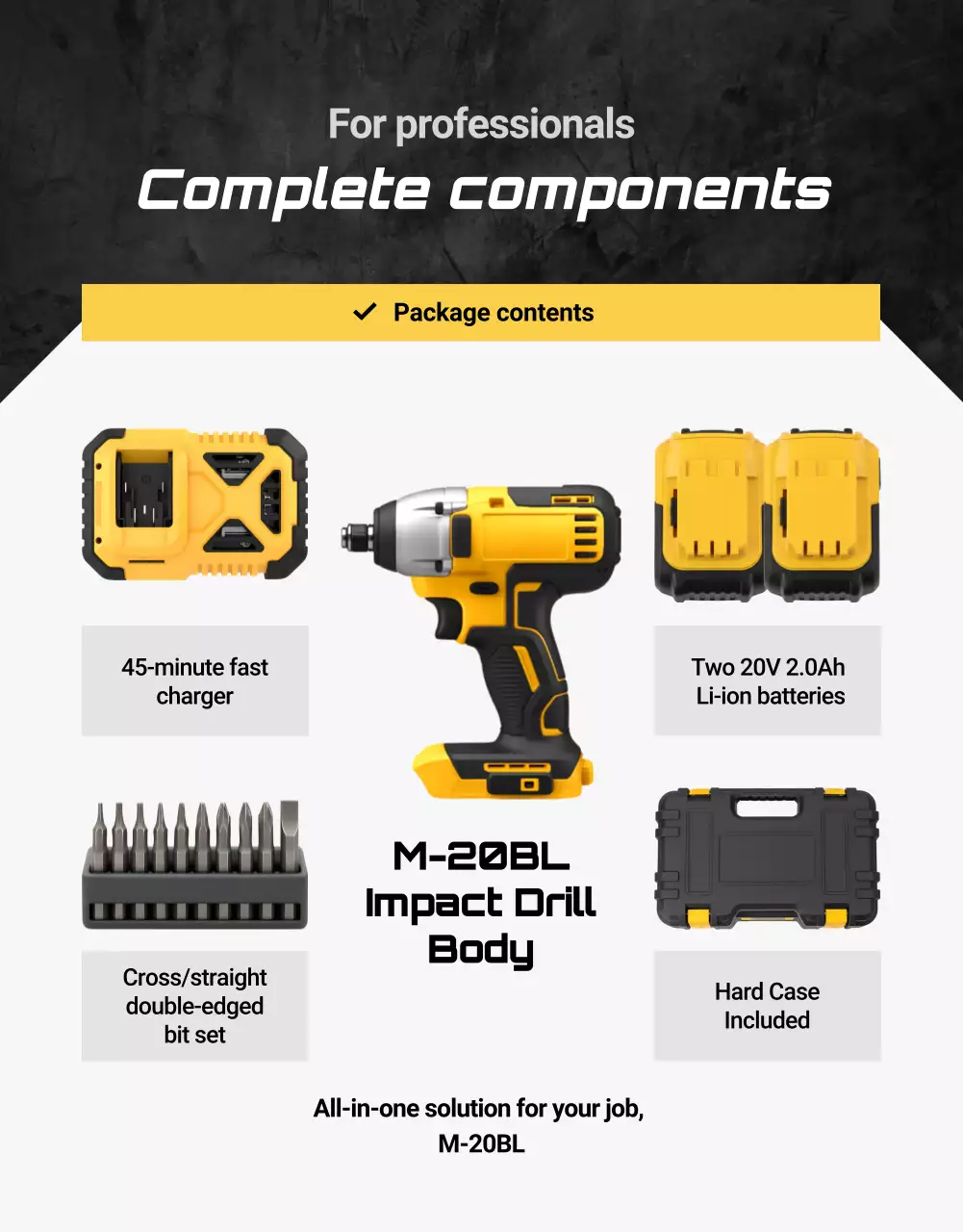 Anúncio de furadeira de impacto moderna amarela