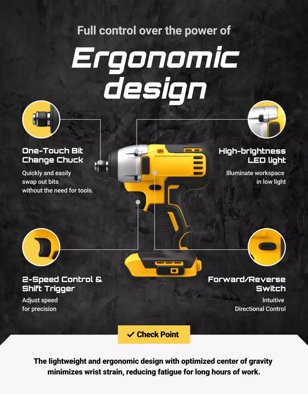 Anúncio de furadeira de impacto moderna amarela