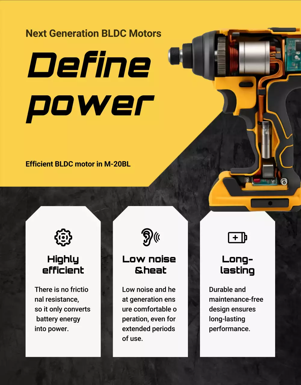 Anúncio de furadeira de impacto moderna amarela