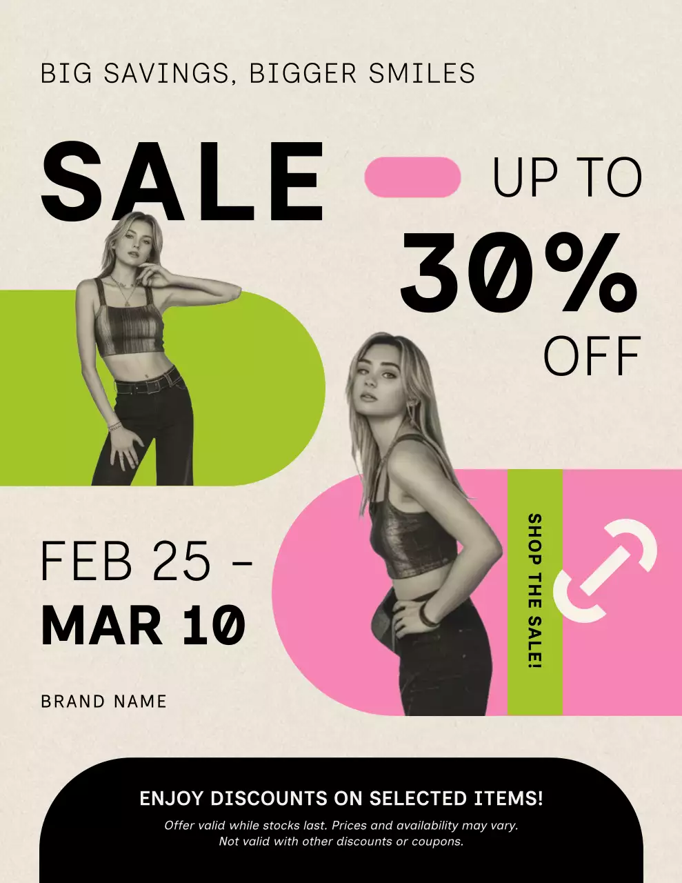 Pink and Green Modern Sale Promotion Poster