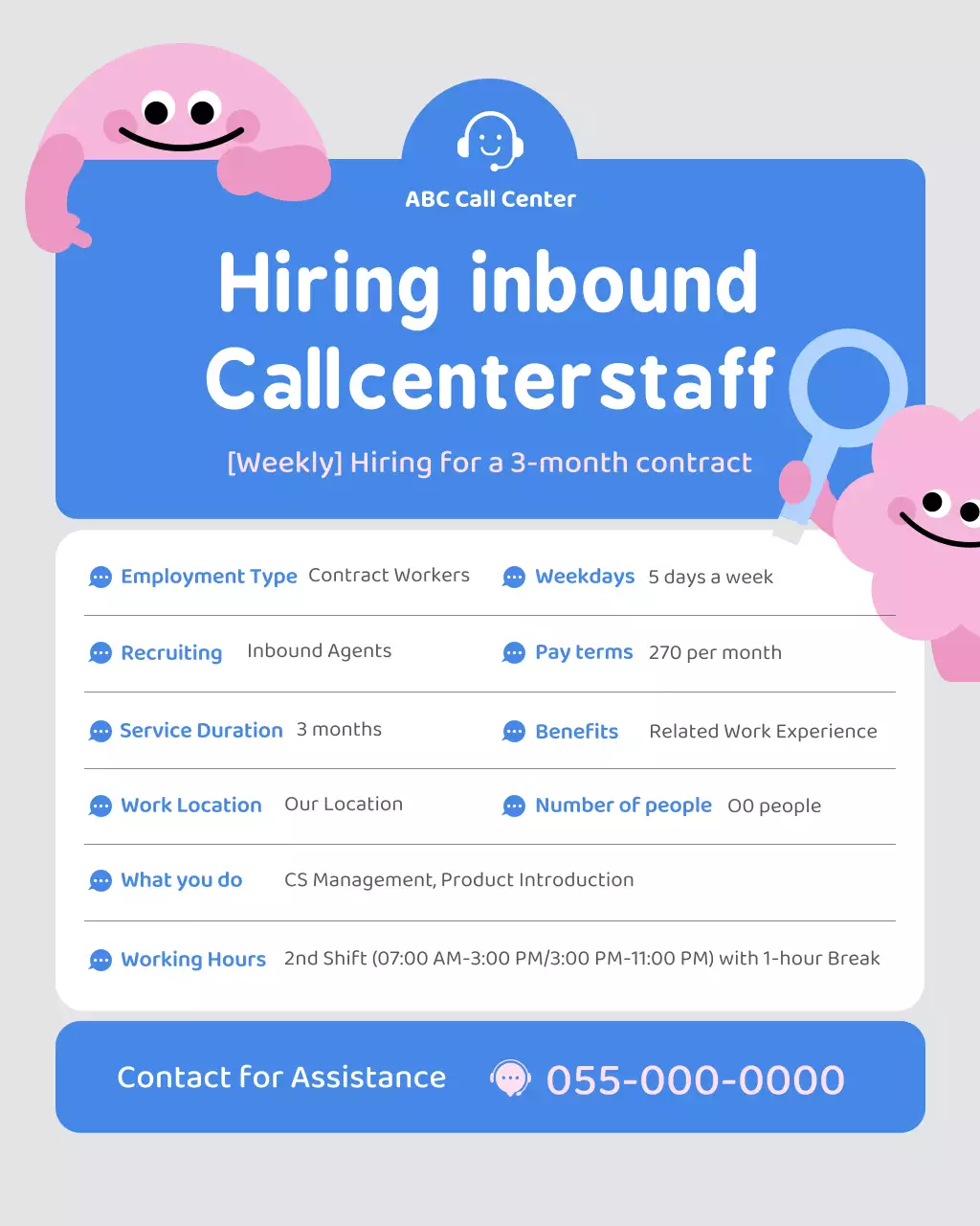 blue modern recruitment announcement