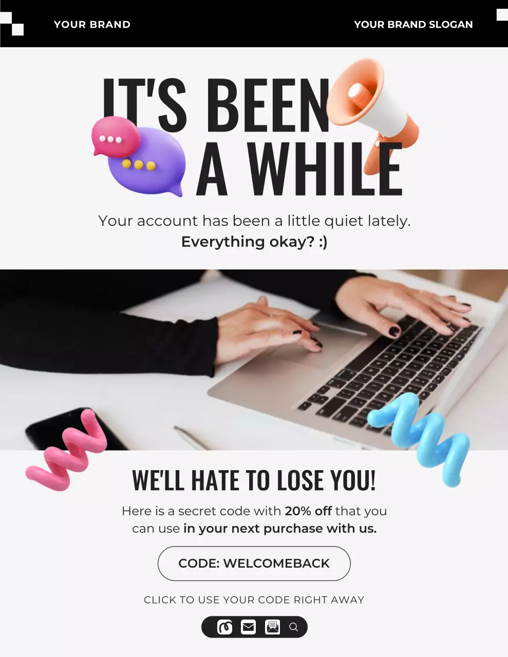 검정색과 회색의 모던한 3D 캠페인 알림 편지