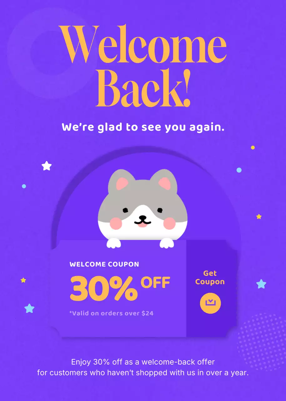 보라색으로 꾸민 장난스러운 환영 프로모션