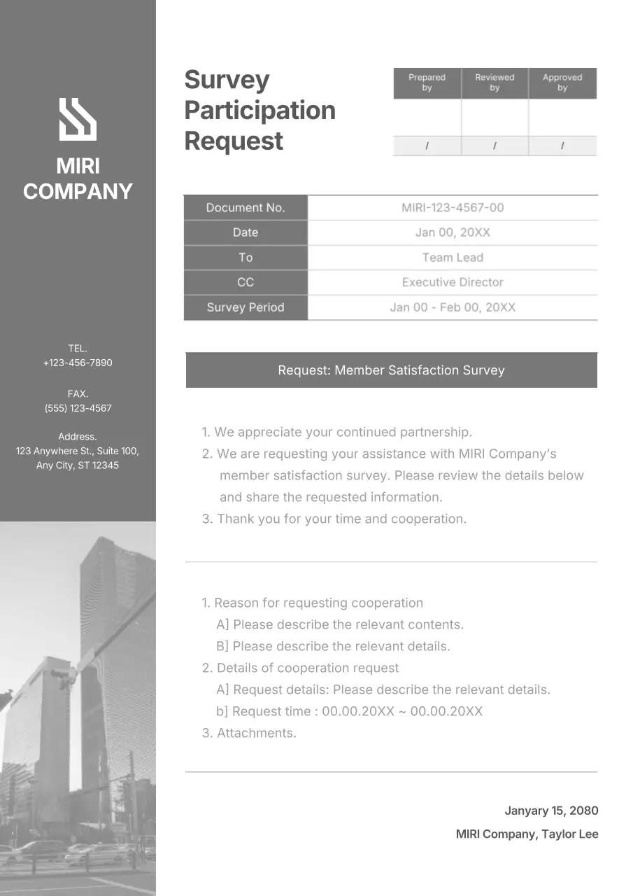 Grey professional survey request document