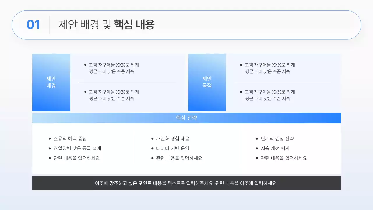 흰색과 파랑의 모던한 비즈니스 전략 기획서